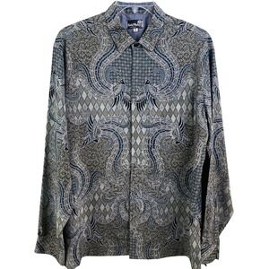 Sida Mukti Indonesian Garuda Birds Button Down Long Sleeve Batik Shirt Large VTG